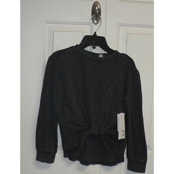 Z By Zella Girls Twist Front Long Sleeve Sweatshirt in Black Wash Medium 8/10 - Picture 1 of 4